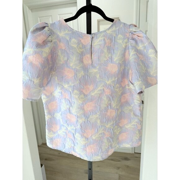 NWT Abbey Glass Women's Marty Top XL Lilac Floral Jacquard Crew Neck Short Sleev - Picture 4 of 13